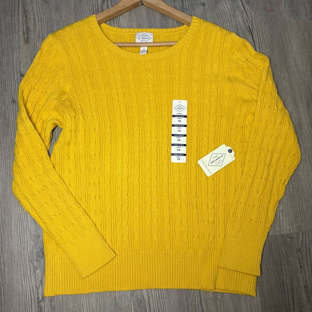 St John’s Bay Cable Knit Sweater Crew Neck Modern Gold Size 1X NEW